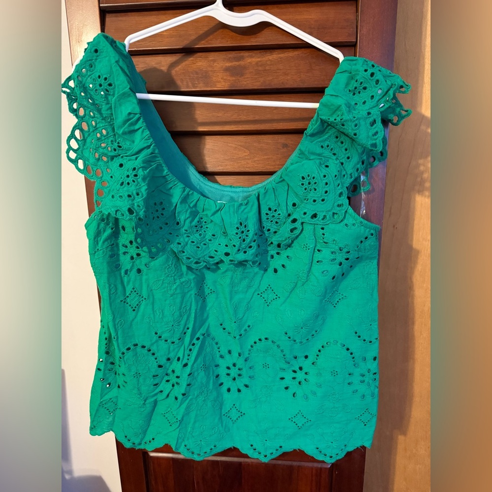 ANDREE BY UNIT Green Eyelet Ruffle Blouse